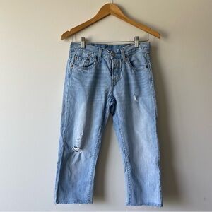 Levi’s 501 25x28 Slim Taper Light Wash Distressed Cut Off Button Fly Crop